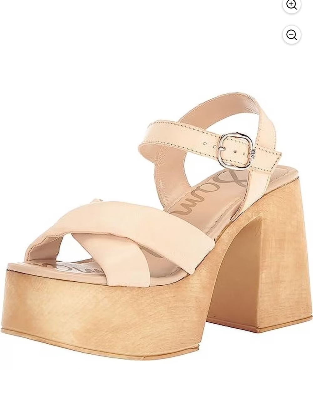 Sam Edelman Beige Nude Platform Sandal with Wood-Effect Block Heel